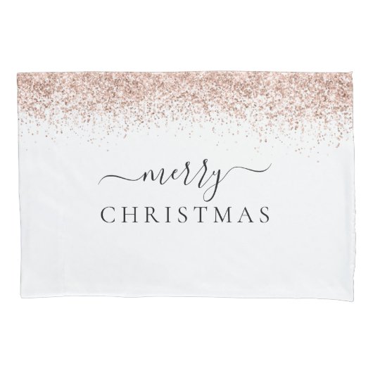 Roos Gold Glitter Border White, prettige kerst Kussensloop (Voorkant)