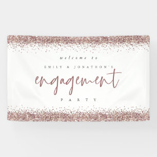 Roos Gold Glitter Borders Welkom Engagement Party Spandoek