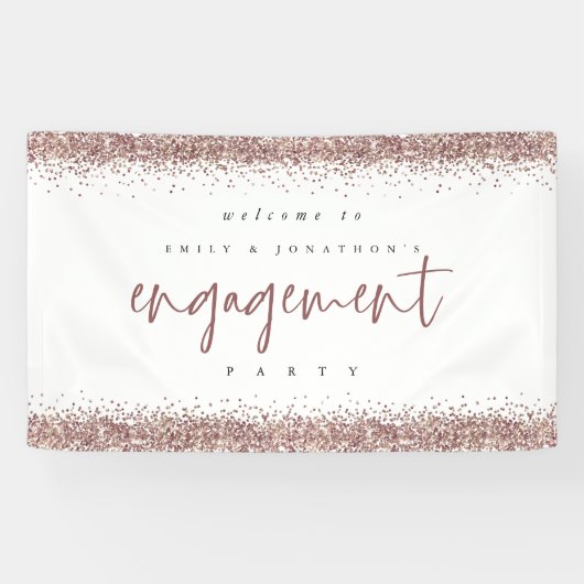 Roos Gold Glitter Borders Welkom Engagement Party Spandoek (Horizontaal)