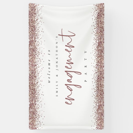 Roos Gold Glitter Borders Welkom Engagement Party Spandoek (Verticaal)