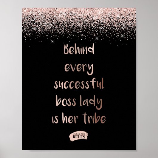 Roos Gold Glitter Boss Lady Motivatie Quote Poster (Voorkant)