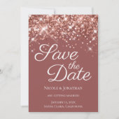Roos Gold Glitter Brick Elegant Calligrafie Save The Date (Voorkant)