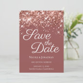 Roos Gold Glitter Brick Elegant Calligrafie Save The Date (Staand voorkant)