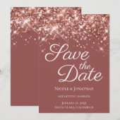 Roos Gold Glitter Brick Elegant Calligrafie Save The Date (Voorkant / Achterkant)