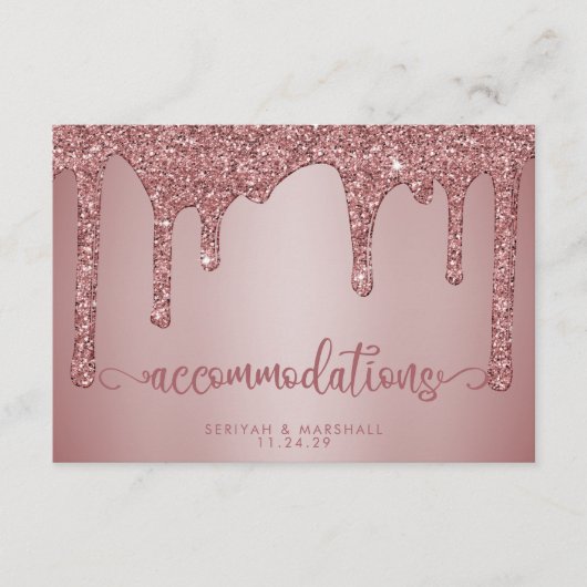 Roos Gold Glitter Bruiloft Accommodaties Informatiekaartje (Voorkant)