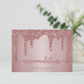 Roos Gold Glitter Bruiloft Accommodaties Informatiekaartje (Staand voorkant)