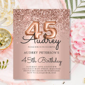 Roos Gold Glitter Budget 45e Verjaardagsuitnodigin