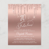 Roos Gold Glitter Budget 70e verjaardag Uitnodigin Flyer (Voorkant)