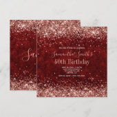 Roos Gold Glitter Burgundy Leather 40th Birthday Kaart (Voorkant / Achterkant)