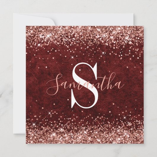 Roos Gold Glitter Burgundy Leather 40th Birthday Kaart (Achterkant)