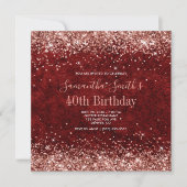 Roos Gold Glitter Burgundy Leather 40th Birthday Kaart (Voorkant)