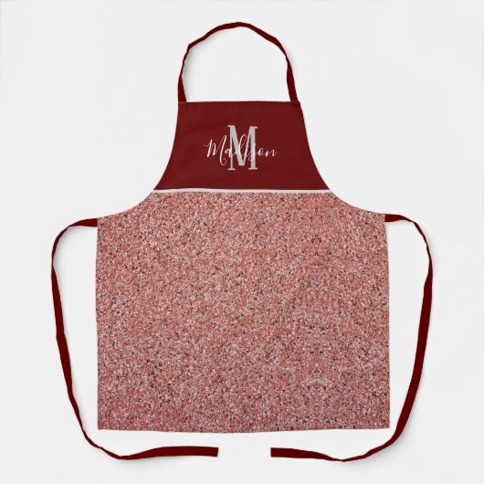 Roos Gold Glitter Burgundy Monogram op persoonlijk Schort (Voorkant)