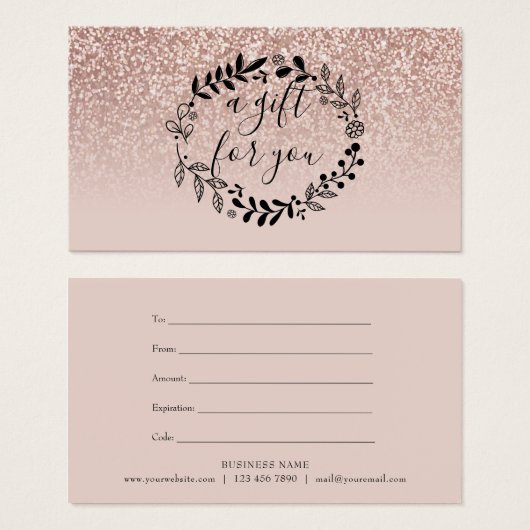 Roos Gold Glitter Business Cadeaubon Visitekaartje (Voorkant /achterkant)