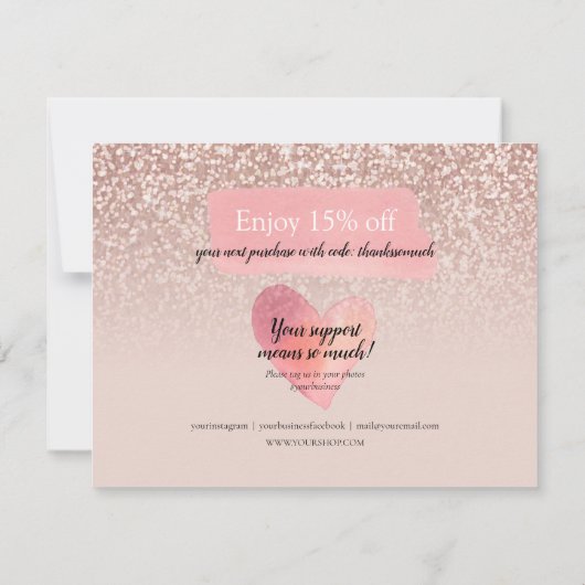 Roos Gold Glitter Business - Korting op uw Kaart (Achterkant)