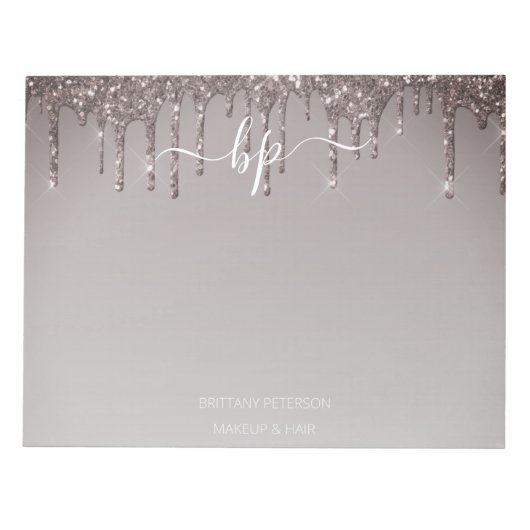 Roos Gold Glitter Business Personeelsmonogram Notitieblok (Voorkant)