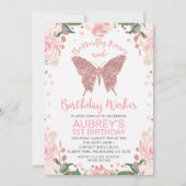 Roos Gold Glitter Butterfly Kisses Birthday Wishes Kaart (Voorkant)
