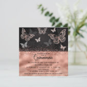 Roos Gold Glitter Butterfly Modern Quinceañera Kaart (Staand voorkant)