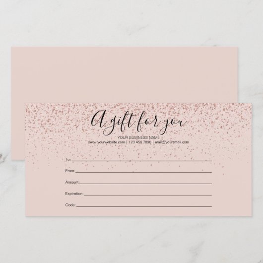 Roos Gold Glitter Cadeaubon (Voorkant / Achterkant)