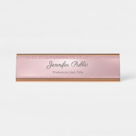 Roos Gold Glitter Calligraphy Text Elegant Moderne Bureau Naambordje