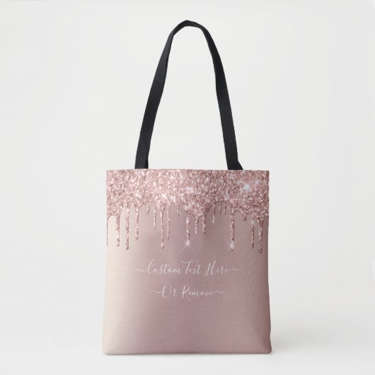 Roos Gold Glitter Canvas tas met aangepaste tekst (Voorkant)