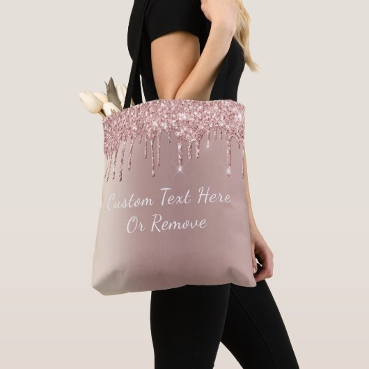 Roos Gold Glitter Canvas tas met aangepaste tekst (Dichtbij)