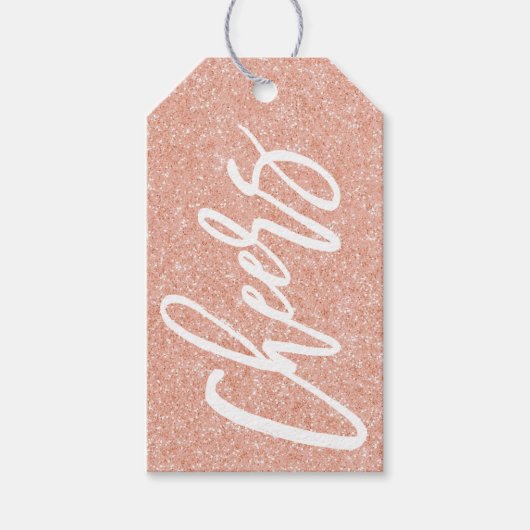 Roos Gold Glitter Cheers Gift label Cadeaulabel (Voorkant)