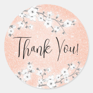 Roos Gold Glitter Cherry Blossom Hartelijk dank Ronde Sticker