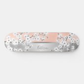 Roos Gold Glitter Cherry Blossom Monogram Girly Persoonlijk Skateboard (Horizontaal)