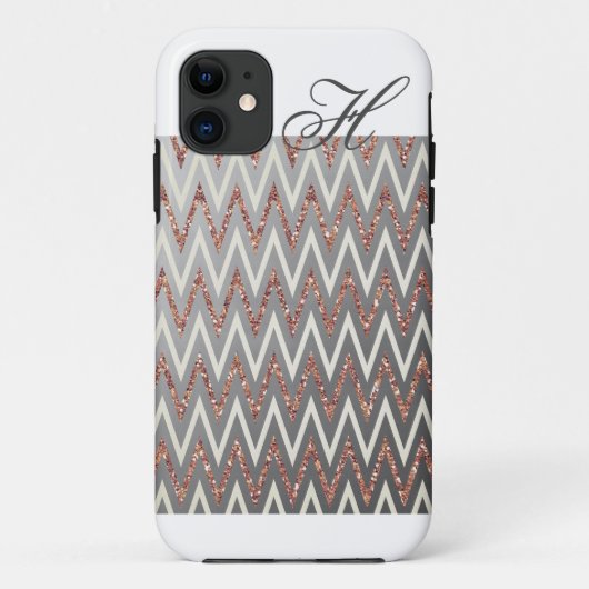 Roos Gold Glitter Chevron Monogram iPhone Case (Achterkant)