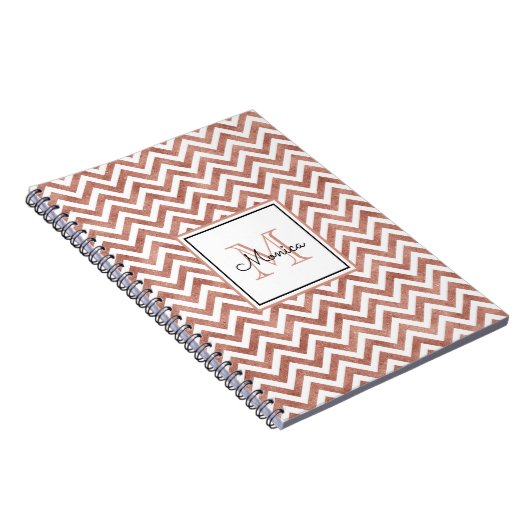 Roos Gold Glitter Chevron Pattern Monogram Notitieboek (Rechterzijde)