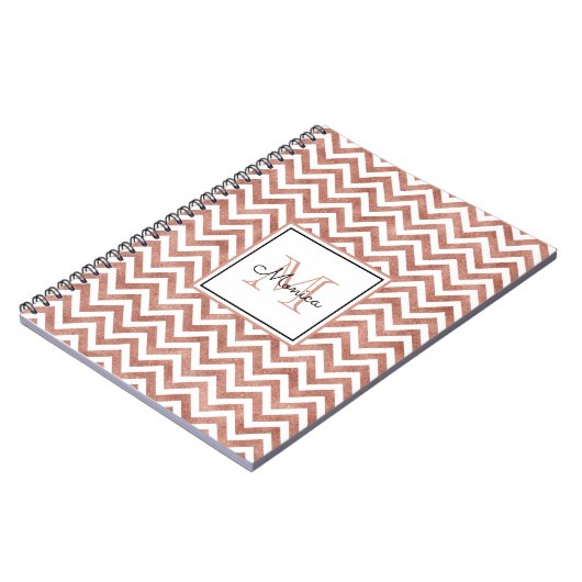 Roos Gold Glitter Chevron Pattern Monogram Notitieboek (Linkerzijde)