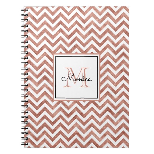 Roos Gold Glitter Chevron Pattern Monogram Notitieboek (Voorkant)