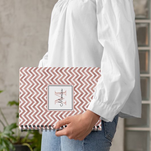 Roos Gold Glitter Chevron Pattern Monogram Notitieboek