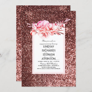 Roos Gold Glitter Chic Engagement Party Kaart