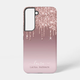 Roos Gold glitter chic script met monogram Samsung Galaxy Hoesje