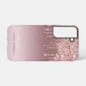 Roos Gold glitter chic script met monogram Samsung Galaxy Hoesje (Achterkant horizontaal)
