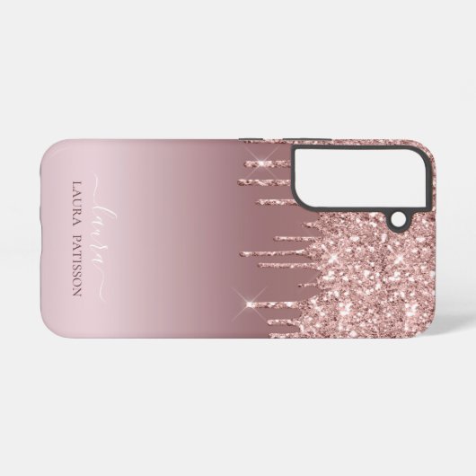Roos Gold glitter chic script met monogram Samsung Galaxy Hoesje (Achterkant horizontaal)