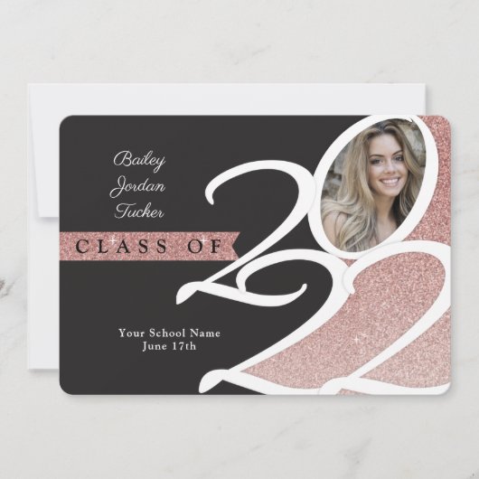 Roos Gold Glitter Class of 2022 Photo Afstuderen Aankondiging (Voorkant)