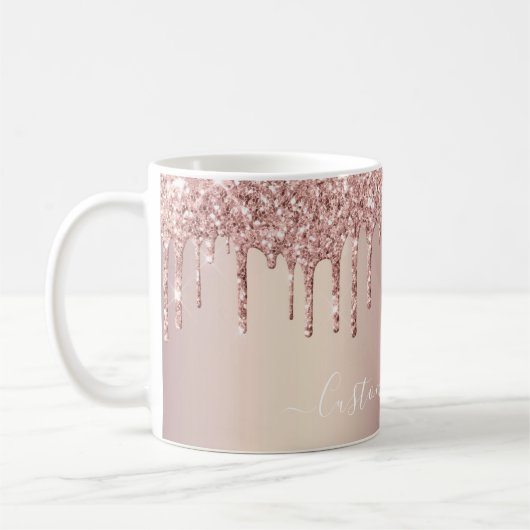 Roos Gold Glitter Coffee Mok Aangepaste tekstnaam (Links)