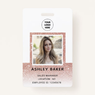 Roos Gold Glitter Company Security ID Foto naam Badge