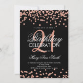 Roos Gold Glitter Confetti 21st Birthday Black Kaart (Voorkant)