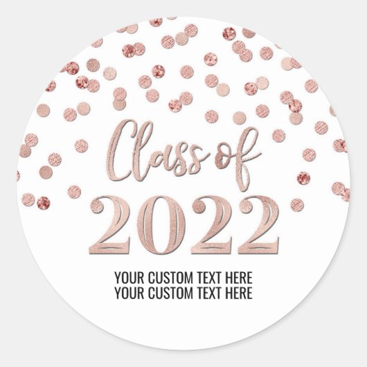Roos Gold Glitter Confetti Afstuderen 2022 Ronde Sticker (Voorkant)