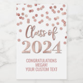 Roos Gold Glitter Confetti Afstuderen Wijn Etiket (Enkel label)