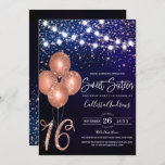 Roos Gold Glitter Confetti ballonnen Light Sweet 1 Kaart<br><div class="desc">Deze kleine en glamoureuze liefhebbende uitnodiging van zestien verjaardagsfeestjes is perfect voor het meisje. Het bevat gloeiende ophangende lichtstrengen bovenop faux print roos gold sparkly glitter confetti, ballonnen en "16" op een donkerblauw abstracte achtergrond. Het is , chic, modern, trendy en cool; het perfecte ontwerp voor de speciale dag van...</div>