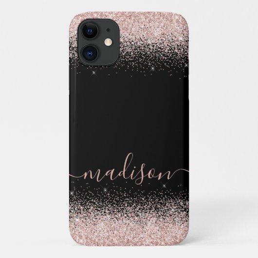 Roos Gold Glitter Confetti Black - Gepersonaliseer Case-Mate iPhone Case (Achterkant)