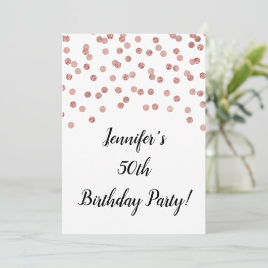 Roos Gold Glitter Confetti Cheers tot 50 jaar Kaart (Staand voorkant)