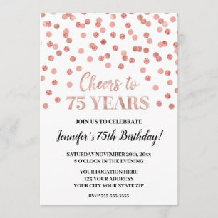 Roos Gold Glitter Confetti Cheers tot 75 jaar Kaart