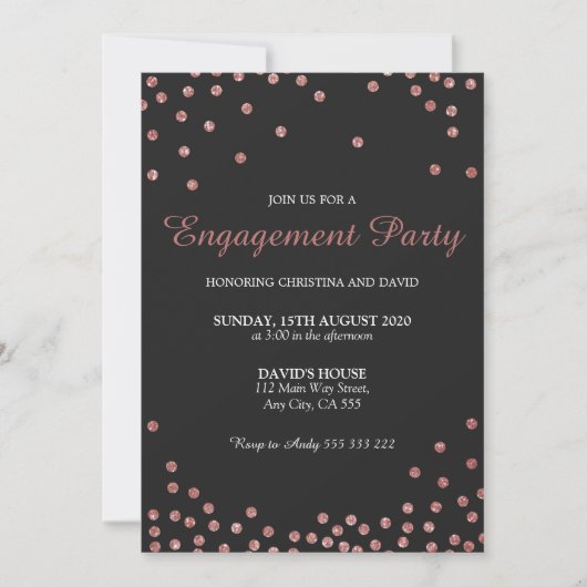 Roos Gold Glitter Confetti Engagement Party Kaart (Voorkant)
