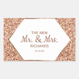 Roos Gold Glitter Confetti Glam De Nieuwe Mr & Mrs Rechthoekige Sticker