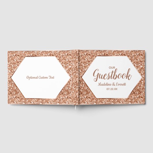 Roos Gold Glitter Confetti Glam Weddenschap Gastenboek (Volledig)